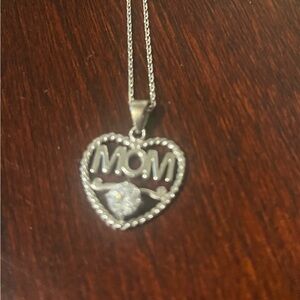 Silver Heart 'Mom' Pendant Necklace
